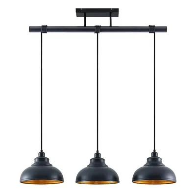 Produktbild von Lindby Pendellampe Emna, 3-flg., schwarz/gold, Metall, 101cm