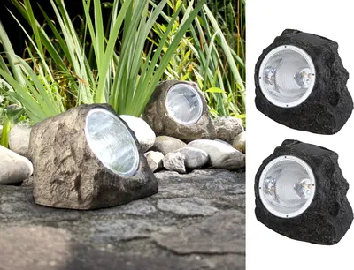 Produktbild von 2er SET LED DEKO Solarsteine für den Garten & Außenbereich, IP44 geschützt, grau