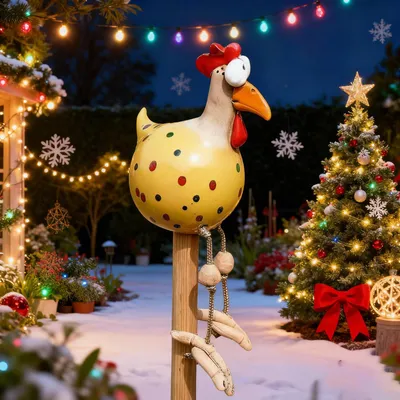 Imagen del producto de Figura de gallina para jardín, hecha a mano, resistente a la intemperie, ideal para balcones y jardines
