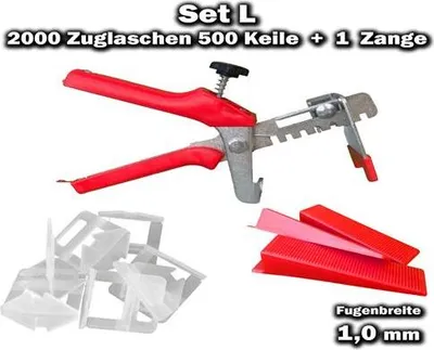 Productafbeelding van 2000 afstandhouders van 1,0 mm + 500 wiggen + 1 tang - KACHEL GOTT® tegelnivelleersysteem