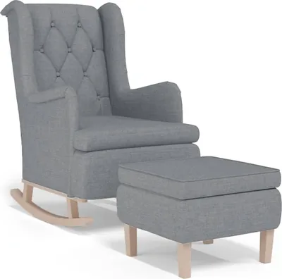 Image de vidaXL Fauteuil à bascule avec tabouret Gris clair Tissu