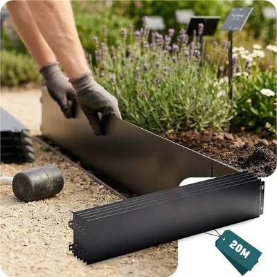 Produktbild von VOUNOT® 20er Set verzinkt Metall Rasenkante Beeteinfassung 100×18 cm, Schwarz