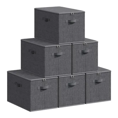 Produktbild von SONGMICS Faltbare Aufbewahrungskisten mit Griffen, 6er Set, Kleidung Organizer, Vliesstoff, 50 x 30 x 30 cm, grau