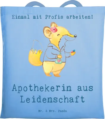 Produktbild von Mr. & Mrs. Panda Tote Bag Apothekerin Leidenschaft - Sky Blue - Geschenk, umhängebeutel, Lustig, Jutebeutel, Approbation, Tasche, Staatamen, Spruch, Laptoptasche, Uni