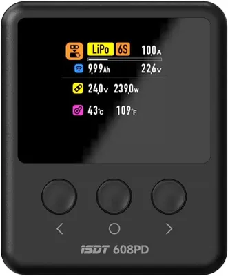 Obrázok produktu pre ISDT 608PD Lipo Nabíjačka, DC 240 W/10 A, USB C 100 W/5 A, inteligentná digitálna nabíjačka pre RC batérie Balance Discharge pre LiFe/Lilon/LiPo/LiHV