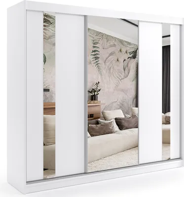 Produktbild von ALTDECOR Kleiderschrank mit Spiegel und Schiebetüren, kugelgelagerte Führungsschienen und Aluminium-Leisten, mit LED-Beleuchtung und Fernbedienung - GRACE - 240 cm - Weiß