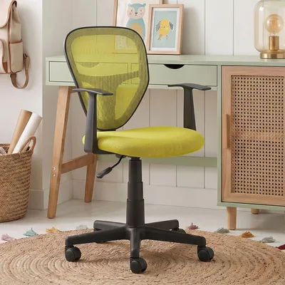 Produktbild von Schreibtischstuhl Kinder STUDIO ergonomisch, Gelb - Kinderschreibtischstuhl für Kinderzimmer, drehbar und höhenverstellbar mit Armlehnen, atmungsaktiver Meshbezug [max. Belastbarkeit 100 kg]