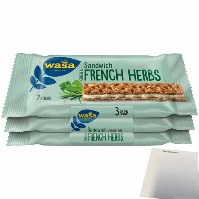 Produktbild von Wasa Knäckebrot Sandwich Käse & Feine Kräuter Multipack (90g Packung) + usy Block