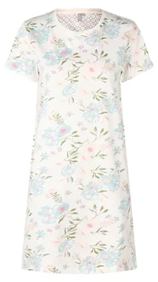 Produktbild von By Louise Damen Nachthemd Kurzarm aus 100% Baumwolle – Bequemes Sleepshirt - Grösse: M, Farbe: Blumen - Flowers