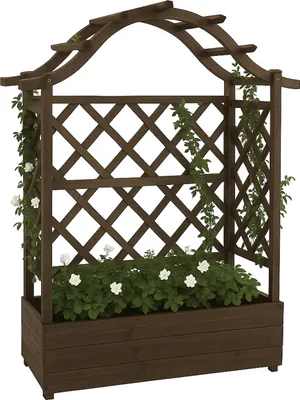 Immagine prodotto di Letto rialzato HWC-P66, fioriera/contenitore a traliccio in legno 138x110x44cm ~ marrone