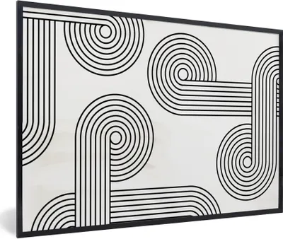 Produktbild von MuchoWow® Gerahmtes Poster Kunst - Rund - Schwarz - Weiß 90x60 cm - Poster mit Schwarzem Bilderrahmen Wandposter Rahmen Foto Bilder - Fotorahmen - Foto-Plakat