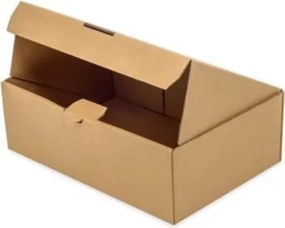 An open cardboard box on a white background.