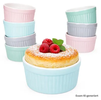 Zdjęcie produktu dla Zestaw 8 porcelanowych foremek do sufletów Emilia 125 ml, 4 kolory, naczynie do zapiekanek