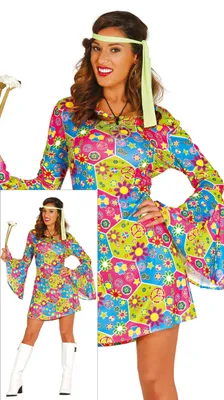 Immagine prodotto di Hippie Party Flower Power 60s Retro Costume Colourful Design Carnival Fun, Taglia: 42 - 44 (L) Colore: Multicolore