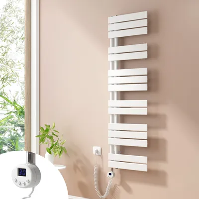 Produktbild von Heilmetz Badheizkörper 140x40cm Weiß Elektrischer Heizkörper mit 600W Heizelement, Handtuchheizkörper Wandmontierte Badheizung Handtuchtrockner
