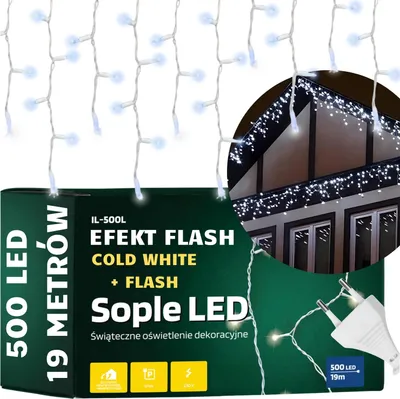Obrázok produktu pre Dlhé reťazové svetlá, 500 LED ľadových cencúľov, vonkajšie vianočné svetlá s blikajúcim efektom Vonkajšie vianočné svetlá, 500 LED ľadových cencúľov, studená biela + blikajúce