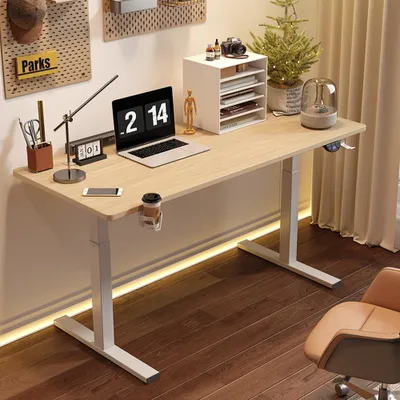 Produktbild von Elektrisch höhenverstellbarer Schreibtisch, Smart Büro Tisch, Computertisch, Steh-Sitz Tisch, Lerntisch 120*60cm Naturholzfarbe【DC3388】