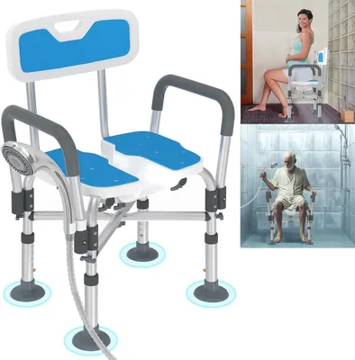 Immagine prodotto di Sedia per doccia - Sedile per l'igiene personale - Doccia sicura - Altezza regolabile - Portata massima 200 kg - Bianco e grigio