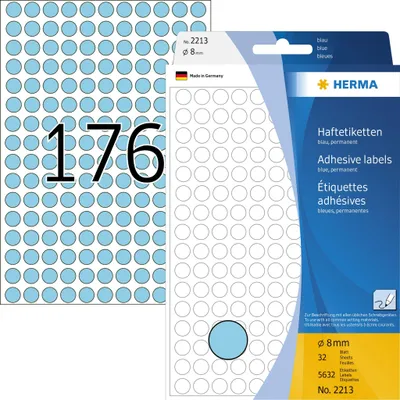 Produktbild von Vielzwecketiketten blau Ø 8 mm rund Papier matt 5632 St.