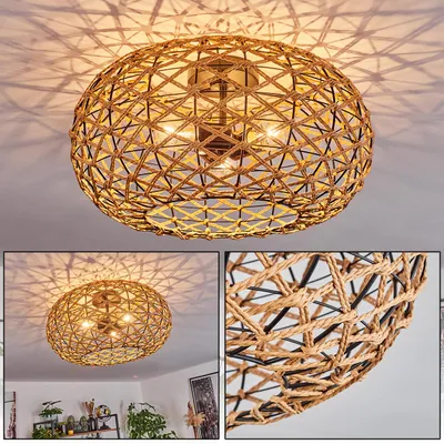Produktbild von Messerotti moderne Deckenlampe aus Holz/Rattan/Metall in Natur/Schwarz