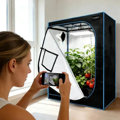 Produktbild von Pflanzzelt - Growbox - Größe 120x60x150 cm - Oxford 600D - Reflektierende Diamantfolie - Eisenrohrrahmen mit Metallecken - Belüftungsfenster - Wasserdichte Bodenwanne