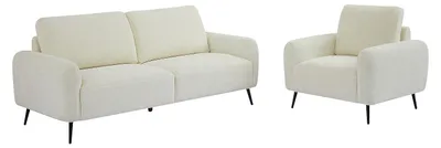 Produktbild von 3-Sitzer-Sofa und Sessel aus strukturiertem Stoff in Cremeweiß LETROSA