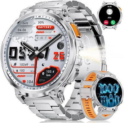 Smartwatch Herren mit Telefonfunktion, 1.85" HD Großer Display mit 1000mAh Akku/IP68 Wasserdicht/120+Sport Modus Fitnessuhr/Schlaf Überwachung