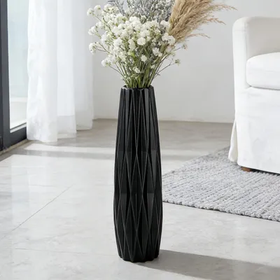 Productafbeelding van Grote zwarte keramische vaas van 40 cm, geschikt voor decoratie in huis en op kantoor