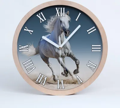 Produktbild von Holzuhr 30fi cm wanduhr - weiße Spitzen - weißes Pferd in Galopp