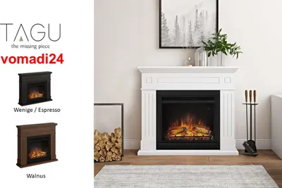 Produktbild von TAGU Larsen Elektrokamin mit 23 Zoll Powerflame Elektrischer Kamin 1500W 7 Tage programmierbar Digitaler Thermostat Fernbedienung (Reines Weiß)