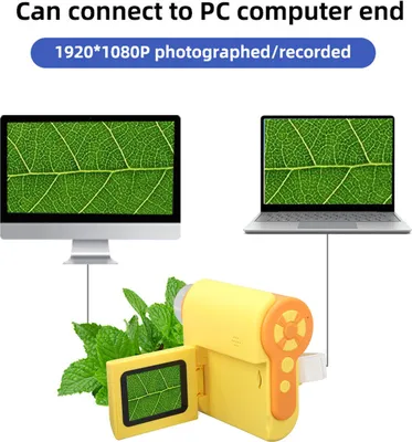 Zdjęcie produktu dla Kamera mikroskopowa dla dzieci, ekran 5,1 cm, powiększenie 1000x, regulowana dioda LED, 1080P, foto/wideo, ręczna, cyfrowa, dla uczniów, żółta