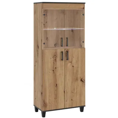 Image de Vitrine Beautysofa P5 avec 2 portes en verre et 2 portes en bois, LED, vitrine sur pied avec pieds en bois dans le style loft (couleur : chêne artisanal).