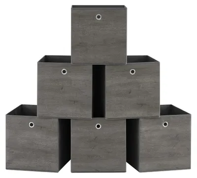 Image de Ensemble de 6 boîtes de rangement grises avec poignées