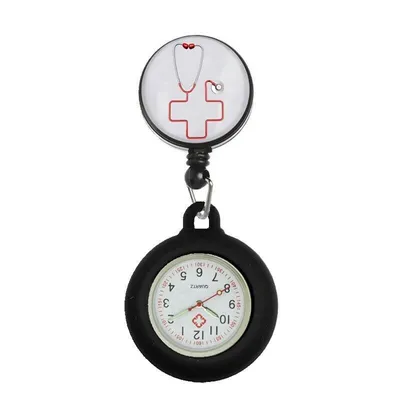 Produktbild von Nurse Watch Schwesternuhr Silikon ausziehbares Band Pulsuhr Kitteluhr Pflege Motiv 2 SW