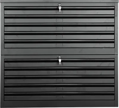 Produktbild von Flachablagenschrank Chinchilla | 10 Schubladen | Schwanenhalsgriff | HxBxT 105x113x83 cm | Metallabdeckplatte | Schwarz
