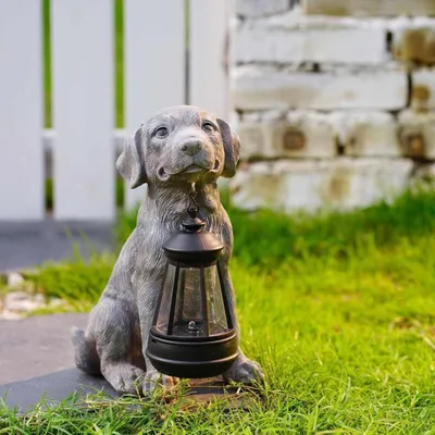 Immagine prodotto di Scultura da giardino a forma di cane - Oggetto decorativo - Illuminazione esterna - A energia solare - 30x20x24,5 cm - Cane
