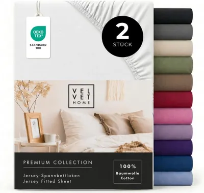 Productafbeelding van 2-Pack Hoeslakens 90x200cm 100% Gekamd Katoen, Jersey Hoeslaken voor Matrassen tot 25 cm Hoog, , Onderhoudsvriendelijk, Elastisch, Ademend