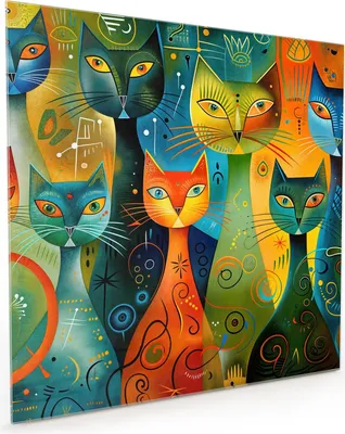 Produktbild von Küchenrückwand Spritzschutz Glas mit Motiv Bunte Katzenkunst 40 x 40 cm