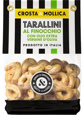Zdjęcie produktu dla Crosta Mollica Tarallini z nasionami kopru włoskiego, 180 g - Chrupiąca włoska przekąska