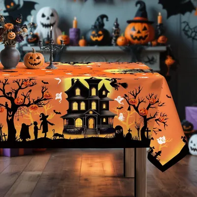 Obrázok produktu pre Halloween, obrus, polyester, obdĺžnikový, 152 x 213 cm, oranžová farba