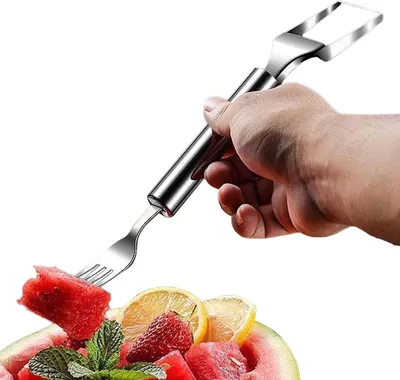 Produktbild von Wassermelonenschneider mit Gabel, 2-in-1-Werkzeug zum Schneiden von Wassermelonen mit bequemem Griff, Küchenwerkzeug aus Edelstahl für die Salatvorbereitung