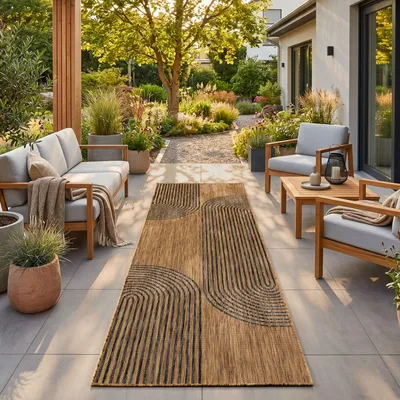 Immagine prodotto di Homebyhome Tappeto Outdoor Nero Effetto Juta 80x250 cm Balcone Terrazza Giardino Resistente UV Passatoia Boho Tessuto piatto