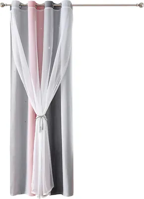 Image de (100 cm de large x 130 cm de long, gris) Rideau étoilé Étoiles Rideau occultant Chambre à coucher Salon Rideau occultant Rideau de fenêtre étoilé multicolore à double couche