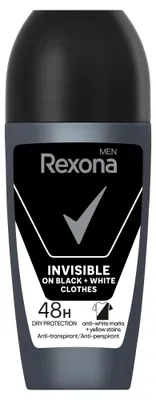 Produktbild von Rexona Men Unsichtbar auf Schwarz-Weißer Kleidung Antitranspirant Roll-on 50 ml