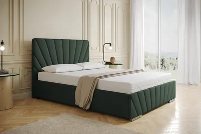 Produktbild von Polsterbett RAY - Komfortbett mit Stauraum, Doppelbett, Dunkelgrün, 140x200cm, Taschenfederkernmatratze mit Kokosmatte, H3