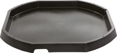 A black, octagonal sandbox tray with a raised rim.