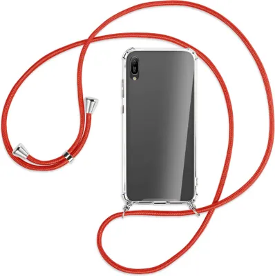 Produktbild von Handykette Backcover-Schutzhülle mit Band (Metall silberfarben) für Huawei Y6 2019 - rot