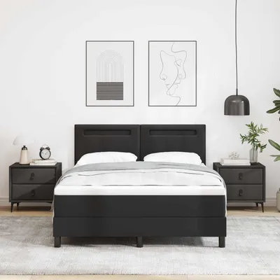 Immagine prodotto di Letto matrimoniale con boxspring e testiera nera, dimensioni 140 x 190 cm, rivestito in ecopelle