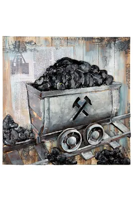 Image de Gilde GILDE Gallery, Bild, quadratisch, "Minecart", Hammer & Meißel-Motiv, Holz, Metall, grau, VE 1, L. 7 cm, B. 79.5 cm, H. 80 cm 38329 4063387383292