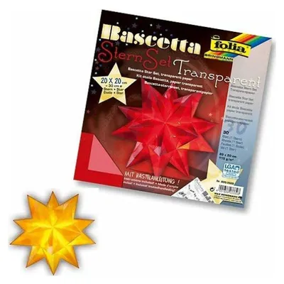 Produktbild von Folia Bascetta Stern Weihnachtsstern 3D Origamistern Faltblätter Bastelset, Farbe:Gelb; Größe:150x150mm